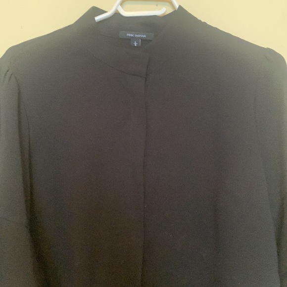 Pink Tartan size L. Black crepe material chinese collar 3/4 sleeves - Picture 2 of 7